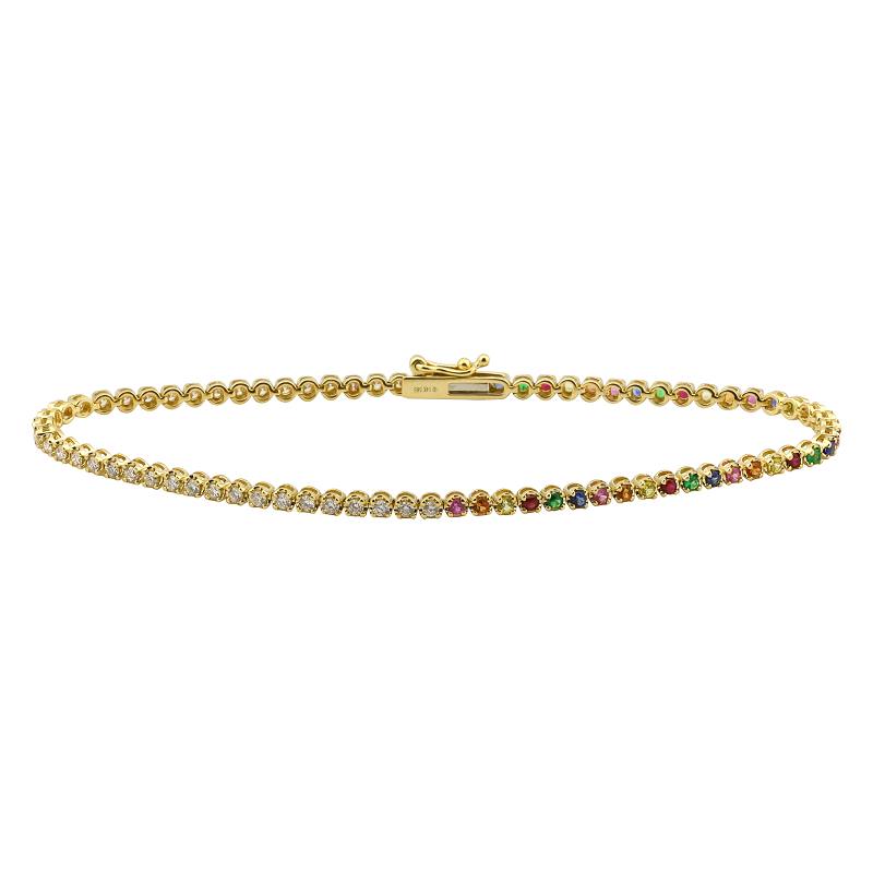 14k Yellow Gold Half Rainbow & Half Diamond Tennis Bracelet