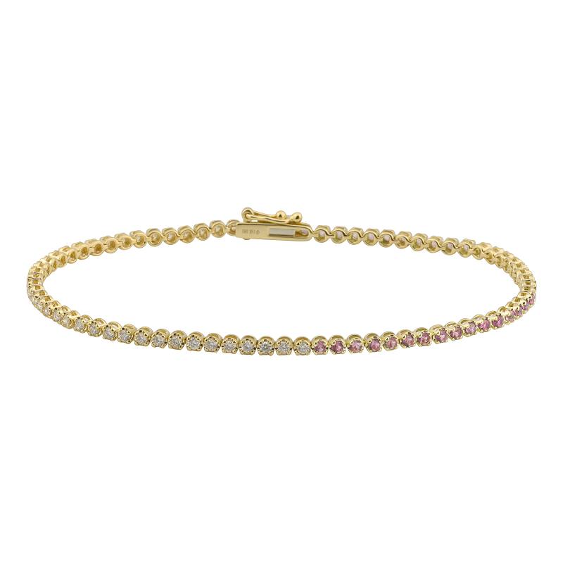 14k Yellow Gold Half Pink Sapphire & Half Diamond Tennis Bracelet