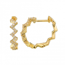 Load image into Gallery viewer, 14K Gold Zig Zag Diamond Huggie Earrings
