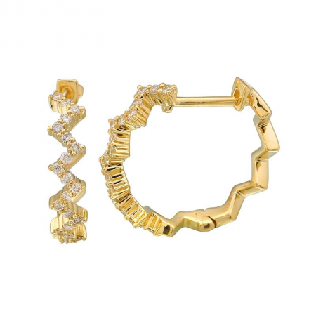 14K Gold Zig Zag Diamond Huggie Earrings
