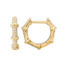 Load image into Gallery viewer, 14K Yellow Gold Bamboo Diamond Earrings
