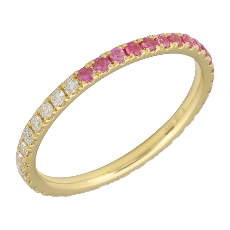 14K Yellow Gold Half Pink Sapphire Half Diamond Eternity Ring