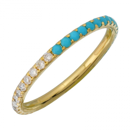 14K Yellow Gold Half Turquoise & Half Diamond Ring