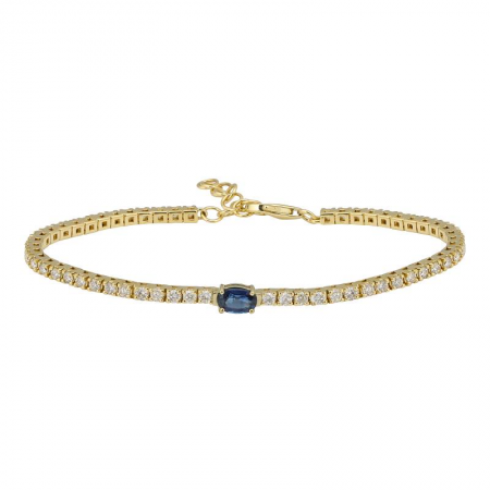 14K Yellow Gold Diamond & Oval Sapphire Tennis Bracelet