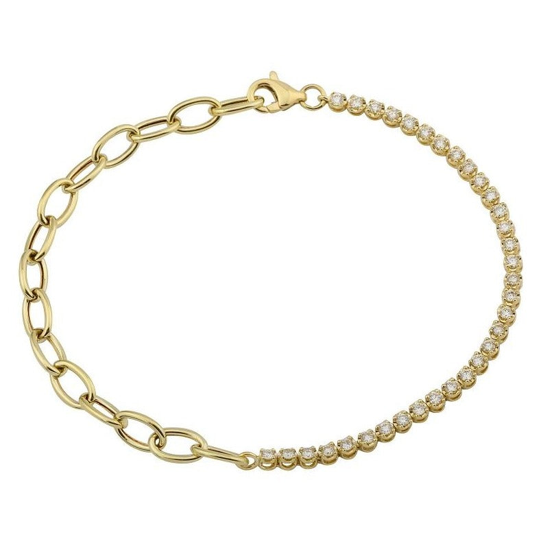 14K Gold Diamond Half Link Half Diamond Tennis Bracelet