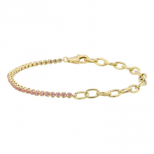 Load image into Gallery viewer, 14K Yellow Gold Half Link Chain &amp; Half Pink Sapphire Tennis Bracelet
