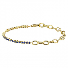 Load image into Gallery viewer, 14k Yellow Gold Half Link Chain &amp; Half Sapphire Tennis Bracelet
