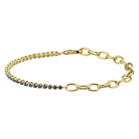 14k Yellow Gold Half Link Chain & Half Sapphire Tennis Bracelet
