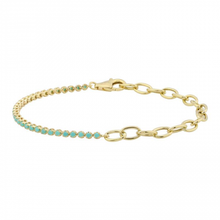 Load image into Gallery viewer, 14k Yellow Gold Chain Link &amp; Turquoise Bracelet
