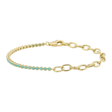 14k Yellow Gold Chain Link & Turquoise Bracelet