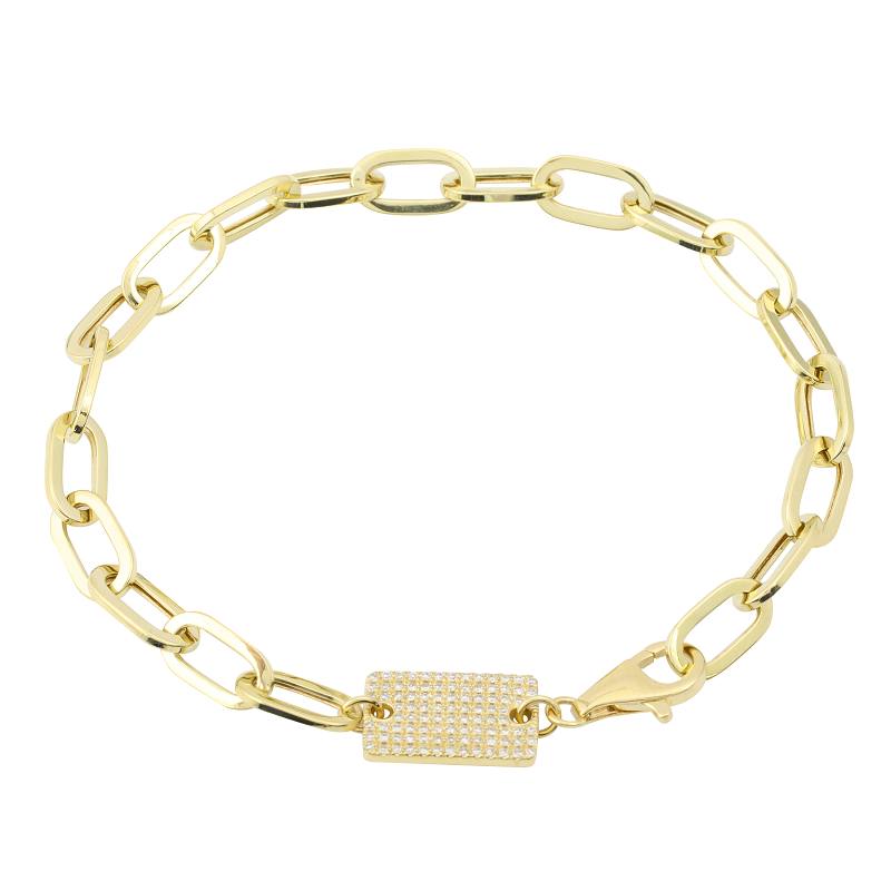 14K Yellow Gold Diamond Paper Clip Link Chain Bracelet