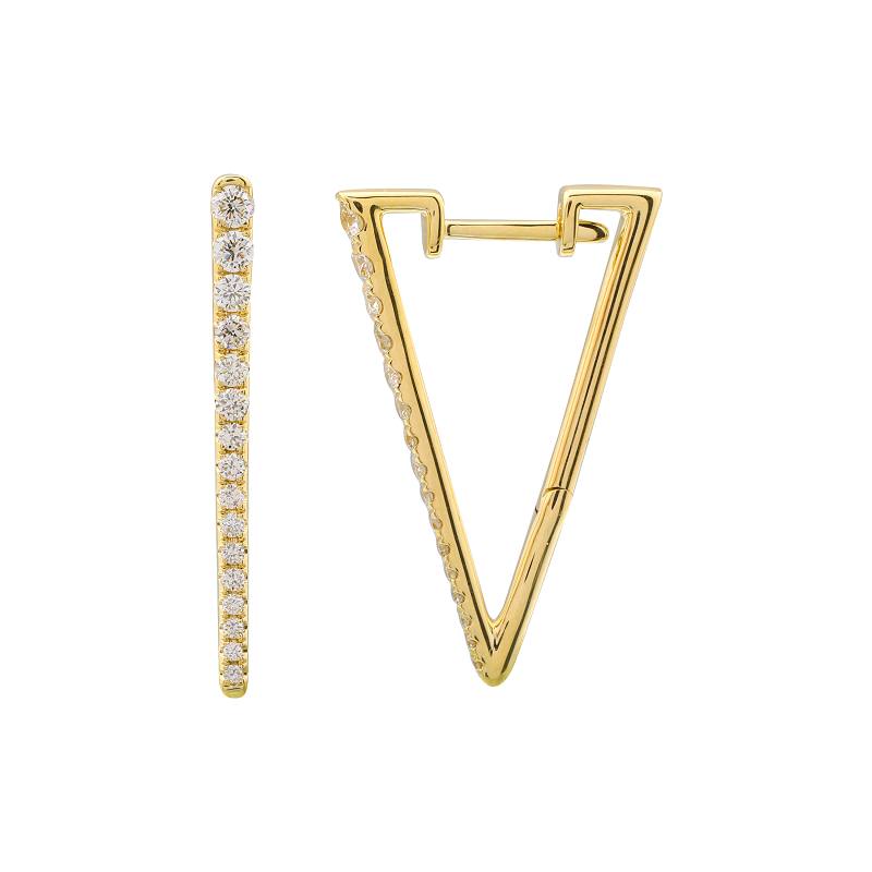 14k Yellow Gold Diamond Triangle Hoop Earrings