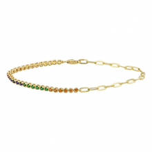 Load image into Gallery viewer, 14K Yellow Gold Half Link Rainbow Tennis Bracelet
