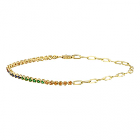 14K Yellow Gold Half Link Rainbow Tennis Bracelet
