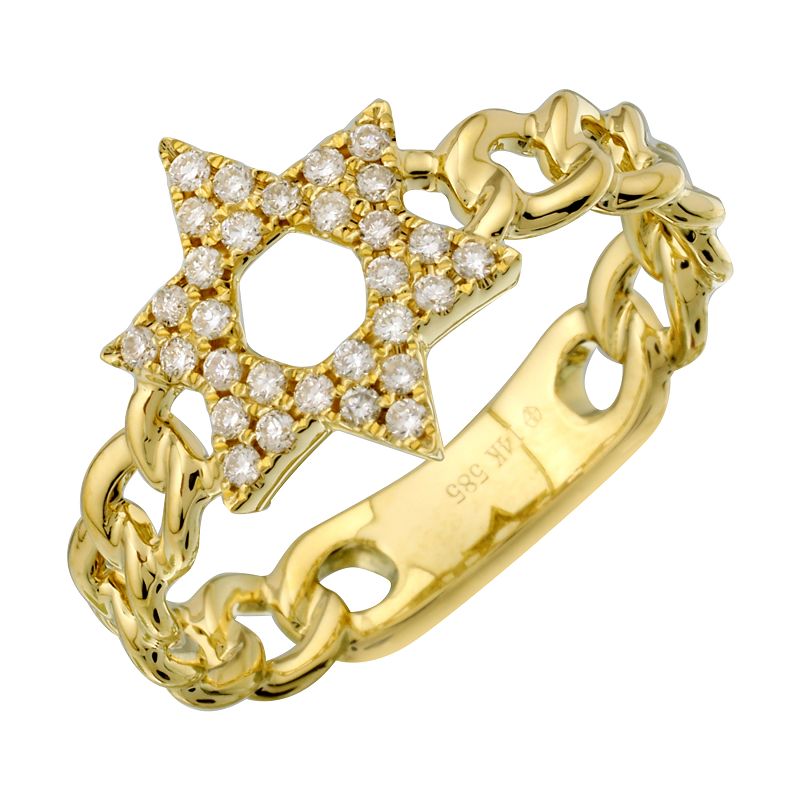 14K Yellow Gold Star of David Link Ring