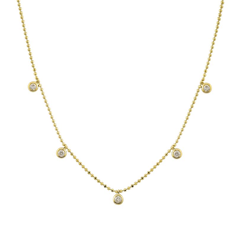 14K Yellow Gold Diamond Bezel Beaded Necklace