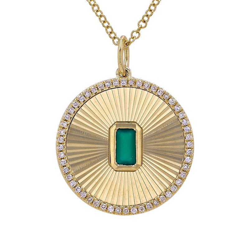 14k Yellow Gold Emerald Fluted Disc Diamond Necklace
