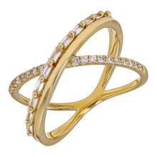 Load image into Gallery viewer, 14k Yellow Gold Diamond &amp; Baguette X Ring
