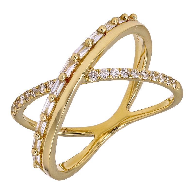 14k Yellow Gold Diamond & Baguette X Ring