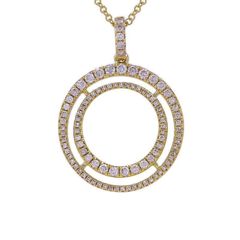 14k Yellow Gold Diamond Double Circle Necklace