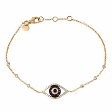 Load image into Gallery viewer, 14K Gold Sapphire Evil Eye Bracelet

