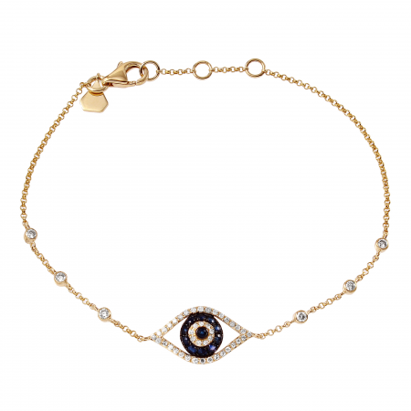 14K Gold Sapphire Evil Eye Bracelet
