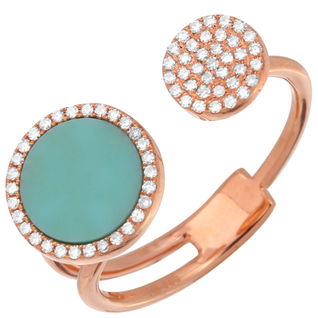 14K Gold Turquoise and Pave Diamond Open Ring