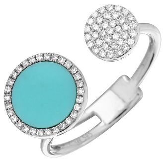14K Gold Turquoise and Pave Diamond Open Ring