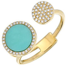 Load image into Gallery viewer, 14K Gold Turquoise and Pave Diamond Open Ring
