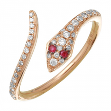 Load image into Gallery viewer, 14K Gold Diamond Ruby Eye Snake Ring
