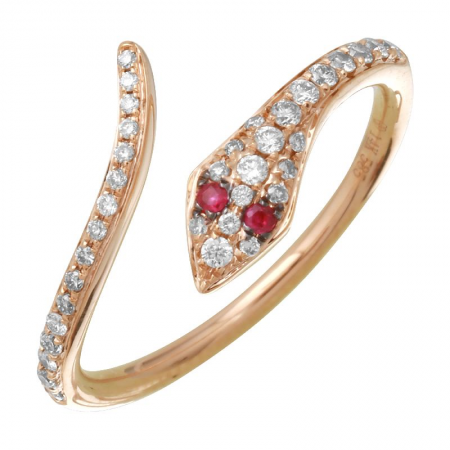 14K Gold Diamond Ruby Eye Snake Ring