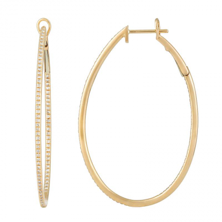 14K Gold Diamond Oval Hoop Earrings