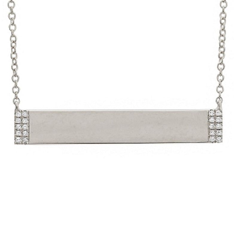 14k Gold Diamond Engravable Bar Necklace