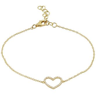 14K Gold Diamond Open Heart Bracelet