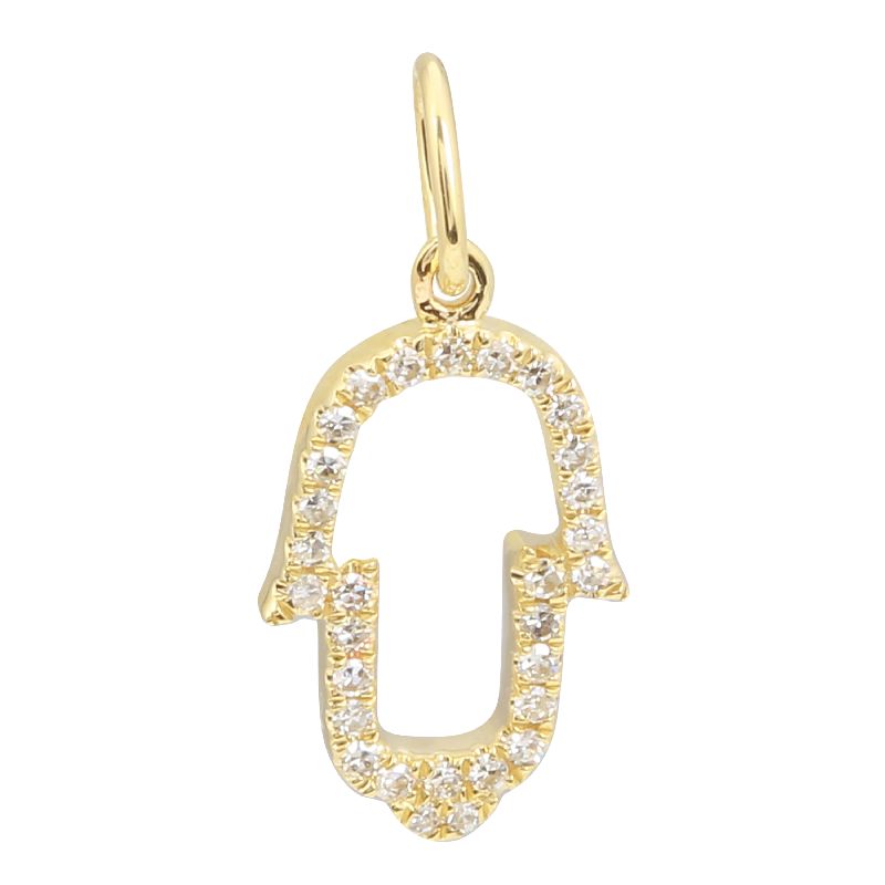 14K Yellow Gold Diamond Hamsa Charm