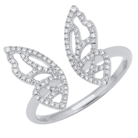 14K White Gold Open Butterfly Diamond Ring