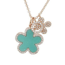 Load image into Gallery viewer, 14K Gold Diamond Turquoise Clover Necklace
