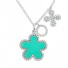 Load image into Gallery viewer, 14K Gold Diamond Turquoise Clover Necklace
