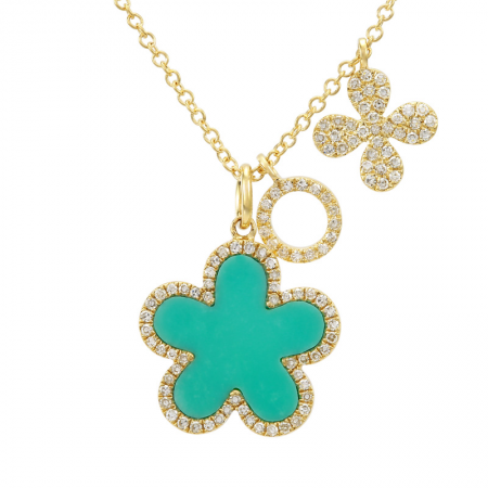14K Gold Diamond Turquoise Clover Necklace