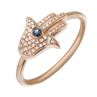 14K Gold Diamond Hamsa Sapphire Ring