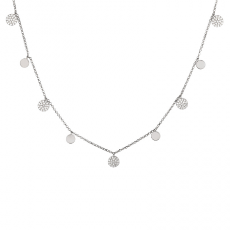 18K Gold Multi Diamond Disk Necklace