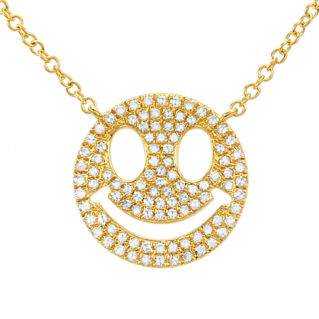 14K Gold Diamond Smiley Face Necklace