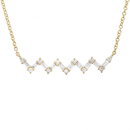 14K Gold Diamond Zig Zag Baguette Necklace