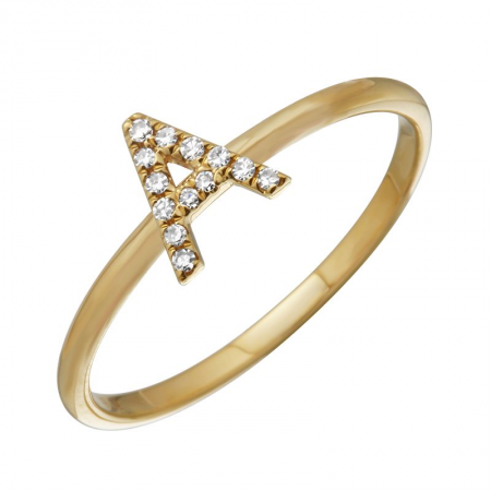 14K Gold Diamond Initial Ring