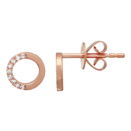 14K Gold Open Circle Half Diamond Earrings