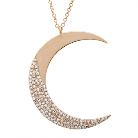 14K Rose Gold Diamond Moon Necklace