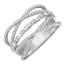 Load image into Gallery viewer, 14k White Gold Baguette &amp; Diamond Double X Ring
