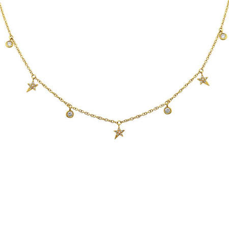 14K Gold Diamond Star Bezel Necklace