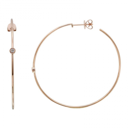 14K Rose Gold Single Diamond Hoop Earrings