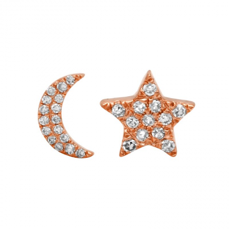 14K Gold Moon And Star Diamond Earrings POMOTO